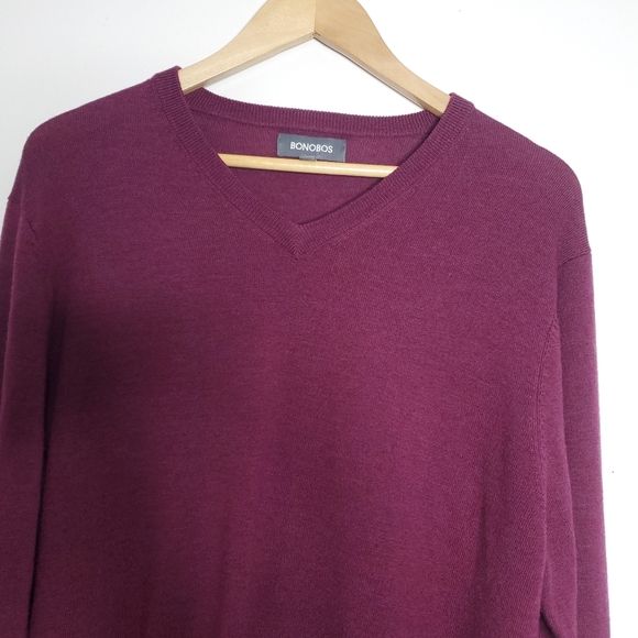 Bonobos Mens Slim Fit Sweater Extra Fine Merino Wool Size XL Burgundy Preppy Top - Picture 3 of 9